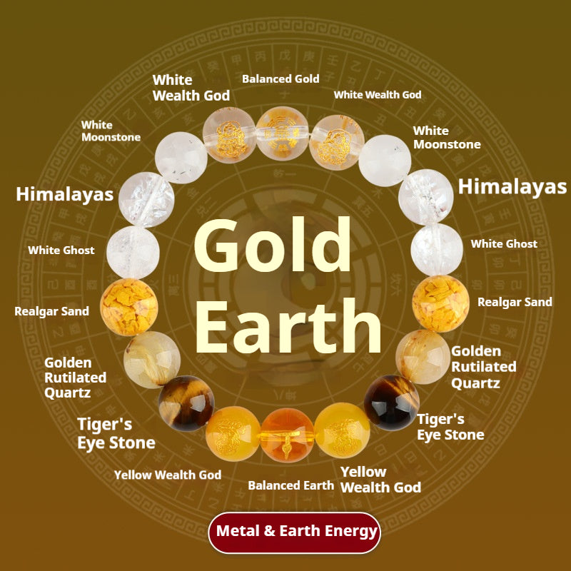 Five Elements Wealth Guardian Bracelet – Metal & Earth Energy Crystals, Daoist-Blessed for Unstoppable Prosperity & Legacy Building