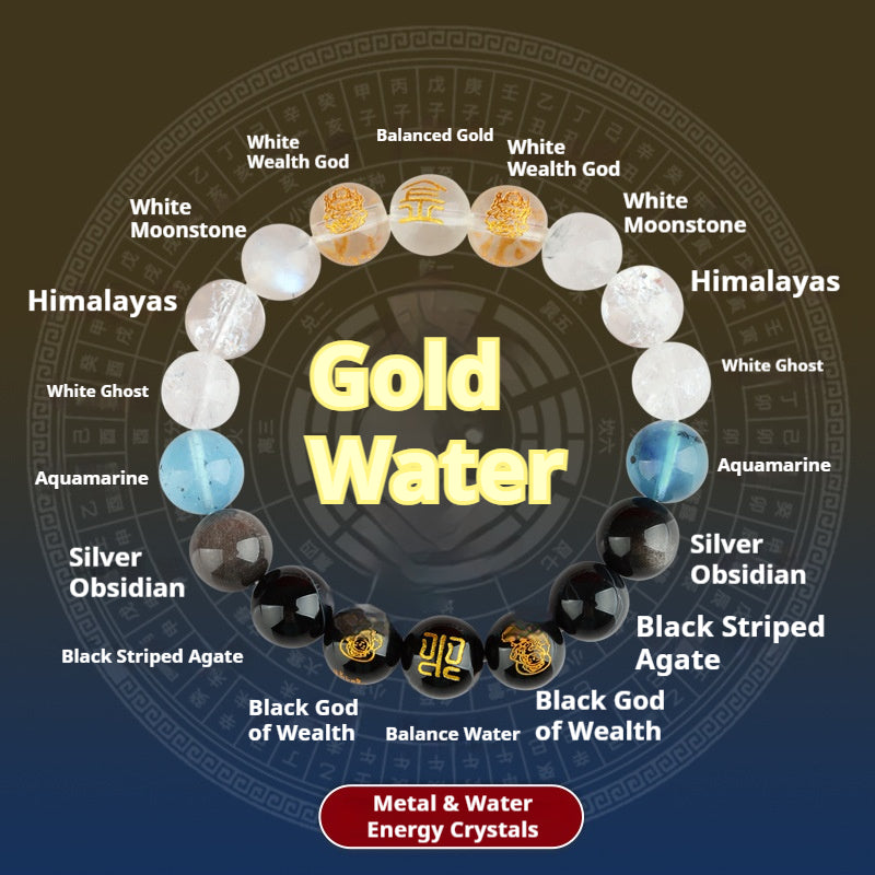 Five Elements Wealth Guardian Bracelet – Metal & Water Energy Crystals , Daoist-Blessed for Liquid Wealth & Global Fortune