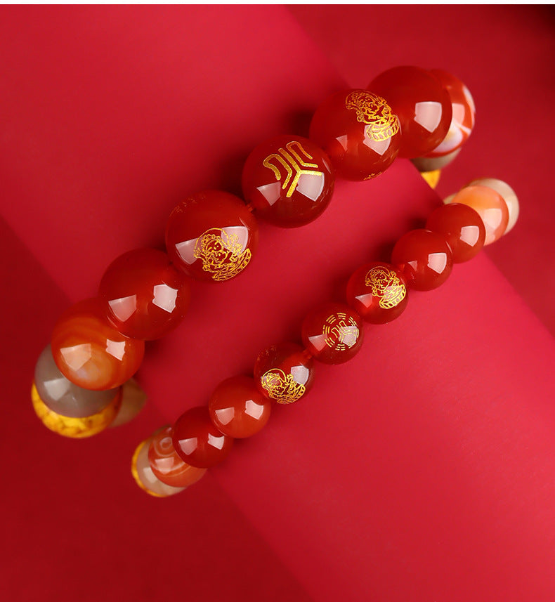 Five Elements Wealth Guardian Bracelet – Fire & Wood Energy Crystals (Red Agate & Green Aventurine), Daoist-Blessed for Explosive Growth & Creative Fortune