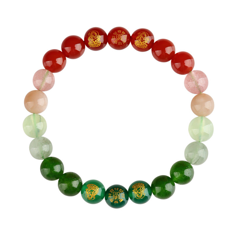 Five Elements Wealth Guardian Bracelet – Fire & Wood Energy Crystals (Red Agate & Green Aventurine), Daoist-Blessed for Explosive Growth & Creative Fortune