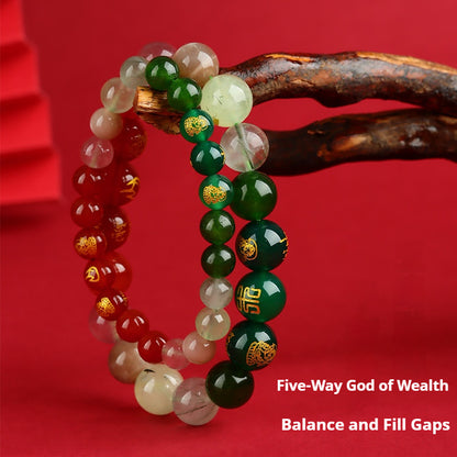Five Elements Wealth Guardian Bracelet – Fire & Wood Energy Crystals (Red Agate & Green Aventurine), Daoist-Blessed for Explosive Growth & Creative Fortune