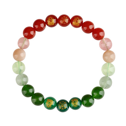Five Elements Wealth Guardian Bracelet – Fire & Wood Energy Crystals (Red Agate & Green Aventurine), Daoist-Blessed for Explosive Growth & Creative Fortune